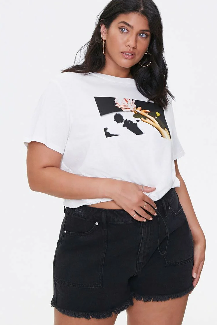 Plus Size Rose Graphic Toggle Tee