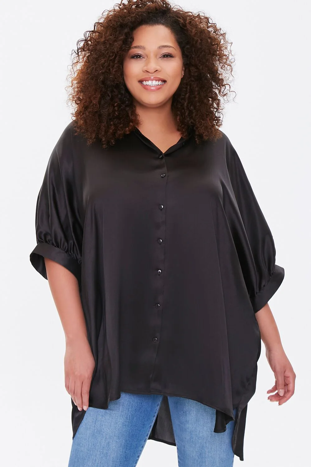 Plus Size High-Low Satin Tunic