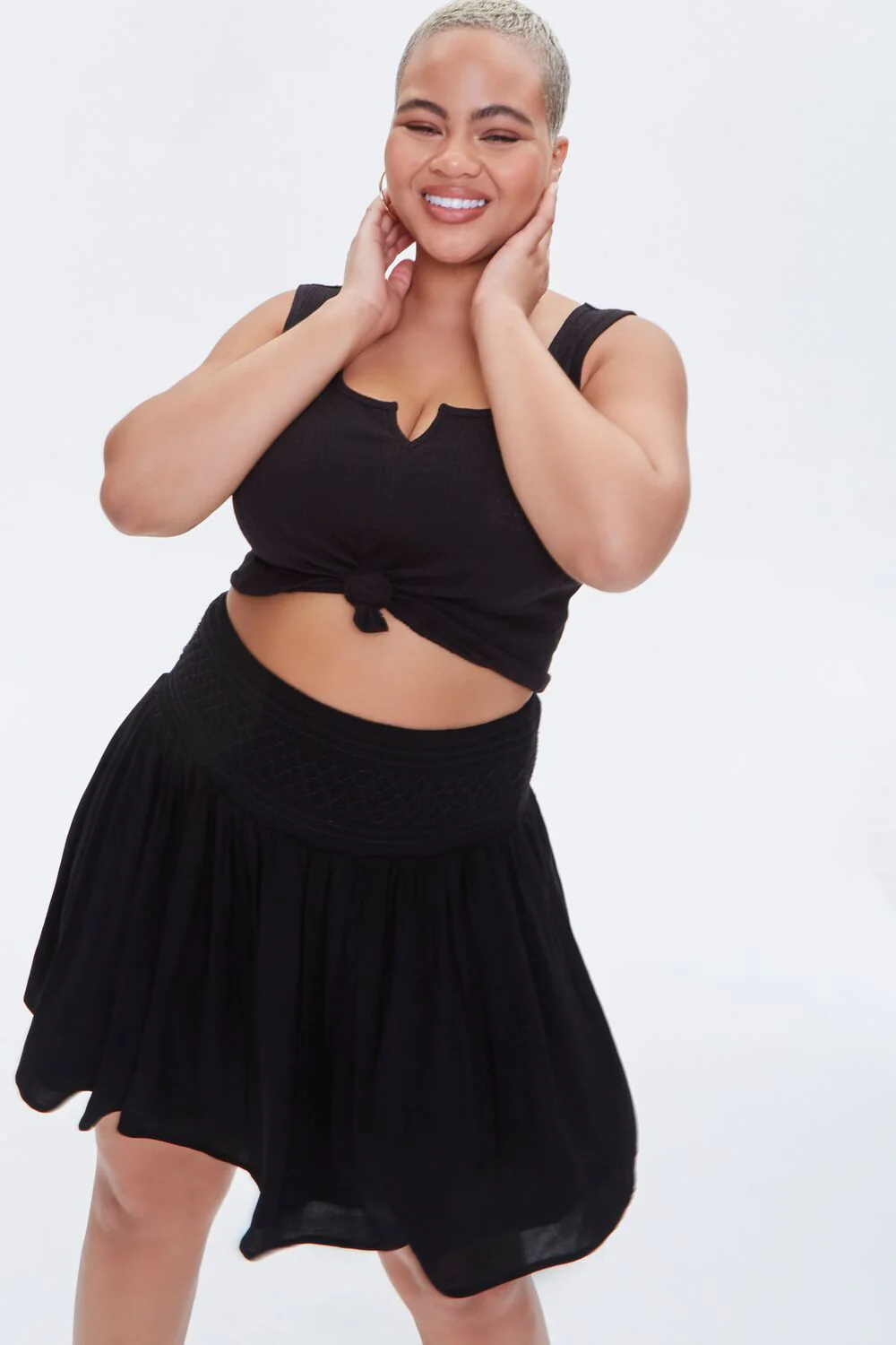 Plus Size Smocked Mini Skirt