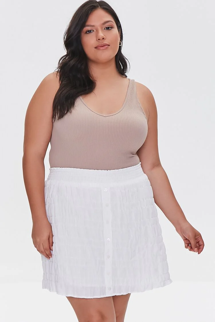Plus Size Tiered Buttoned Mini Skirt