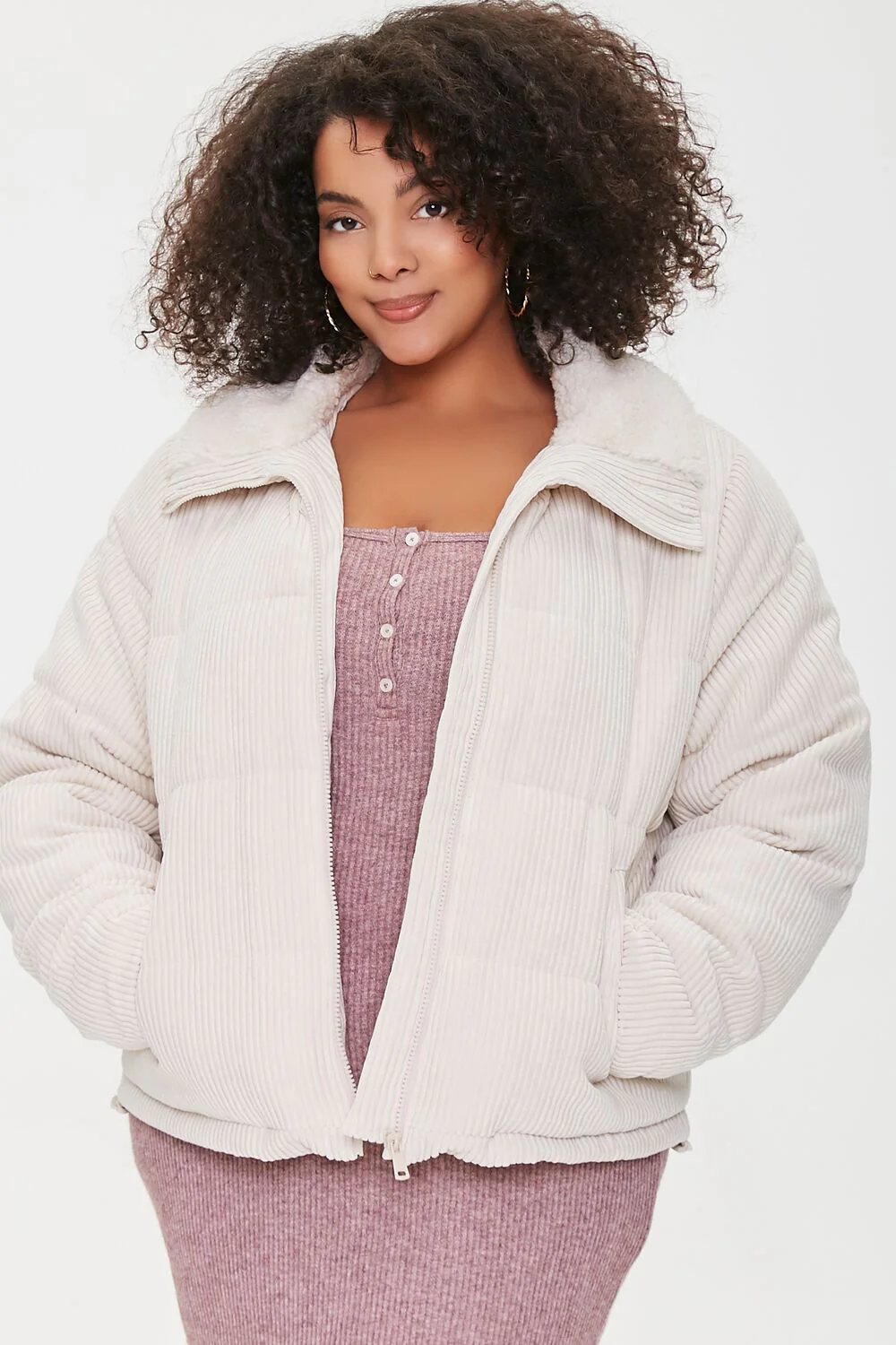Plus Size Corduroy Puffer Jacket
