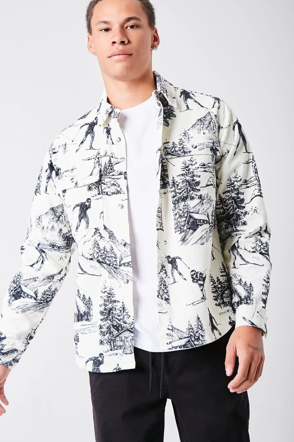 Landscape Print Corduroy Shirt