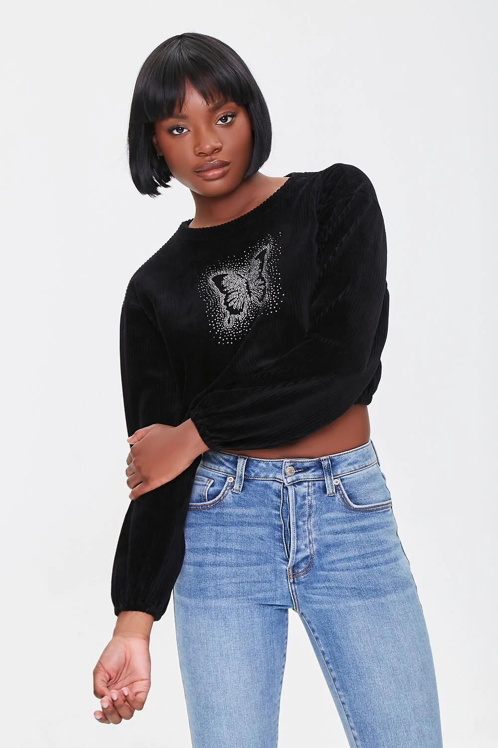 Rhinestone Butterfly Pullover