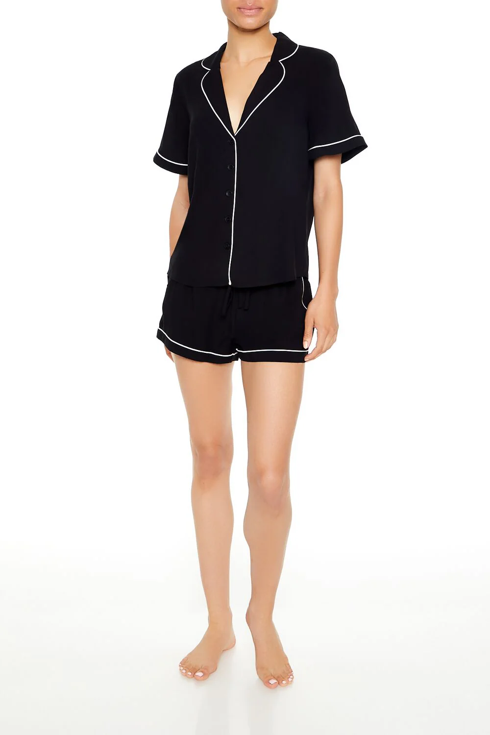 Piped-Trim Shirt & Shorts Pajama Set