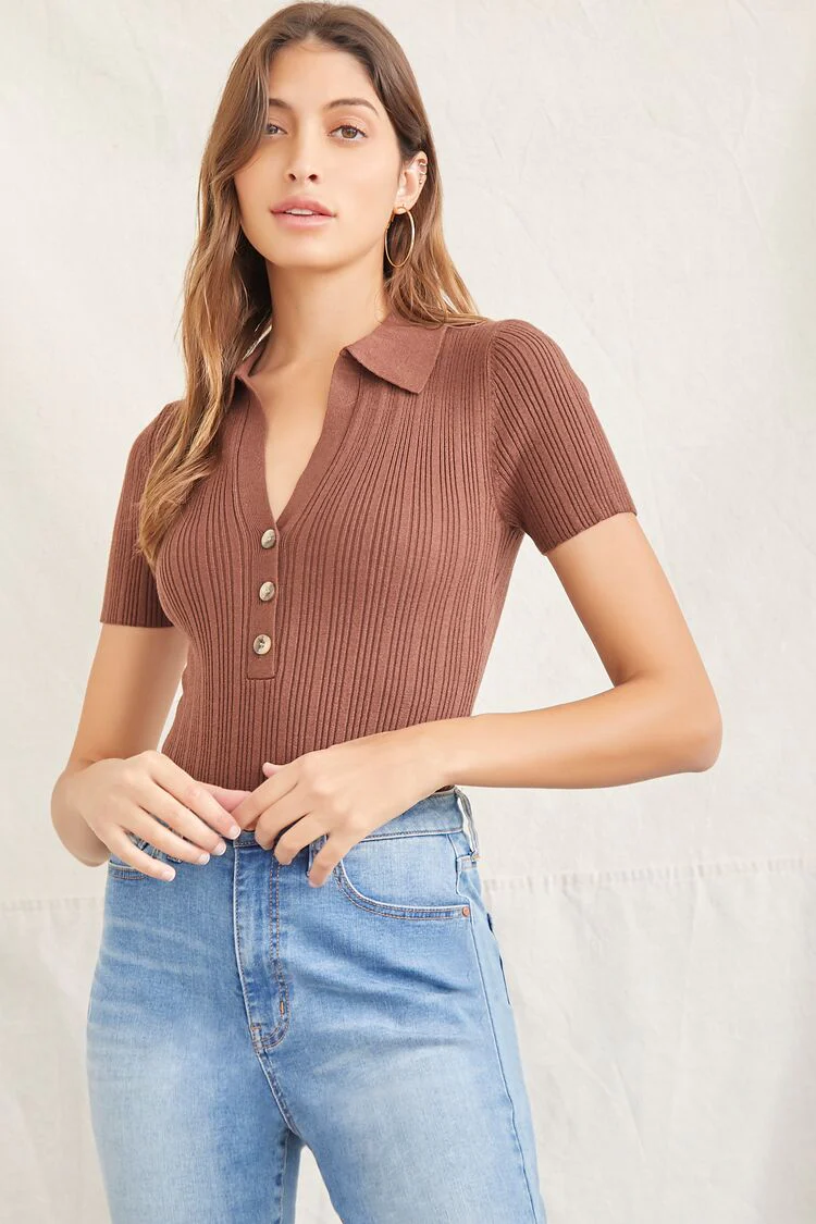 Collared Sweater-Knit Bodysuit