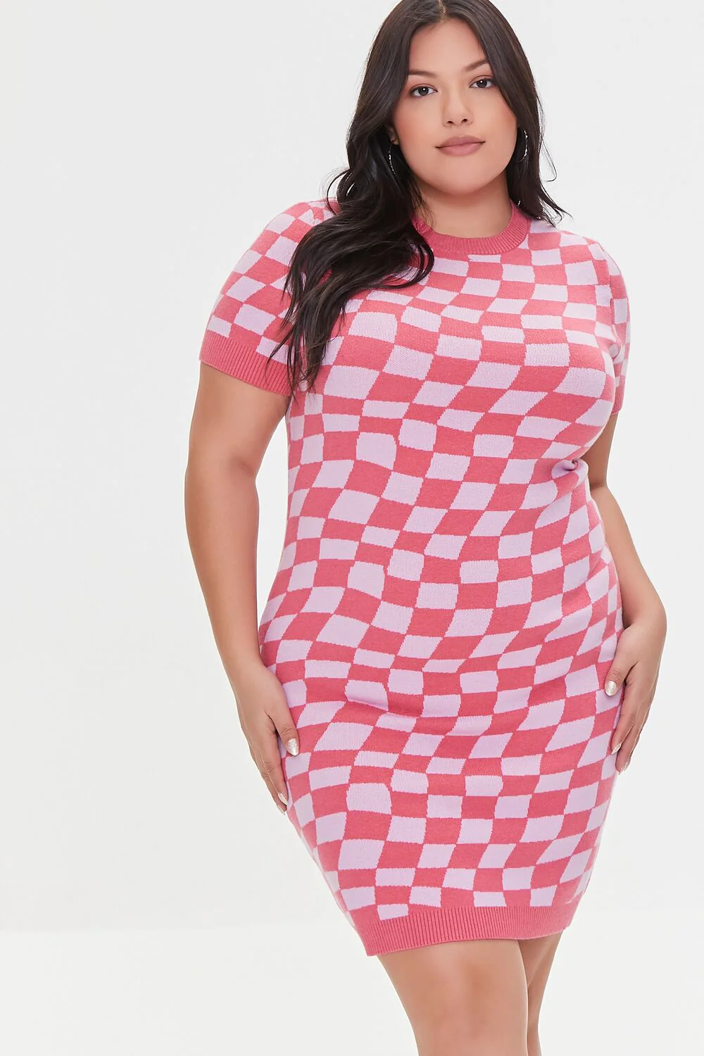 Plus Size Checkered Sweater Dress