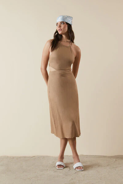Cutout Self-Tie Halter Dress