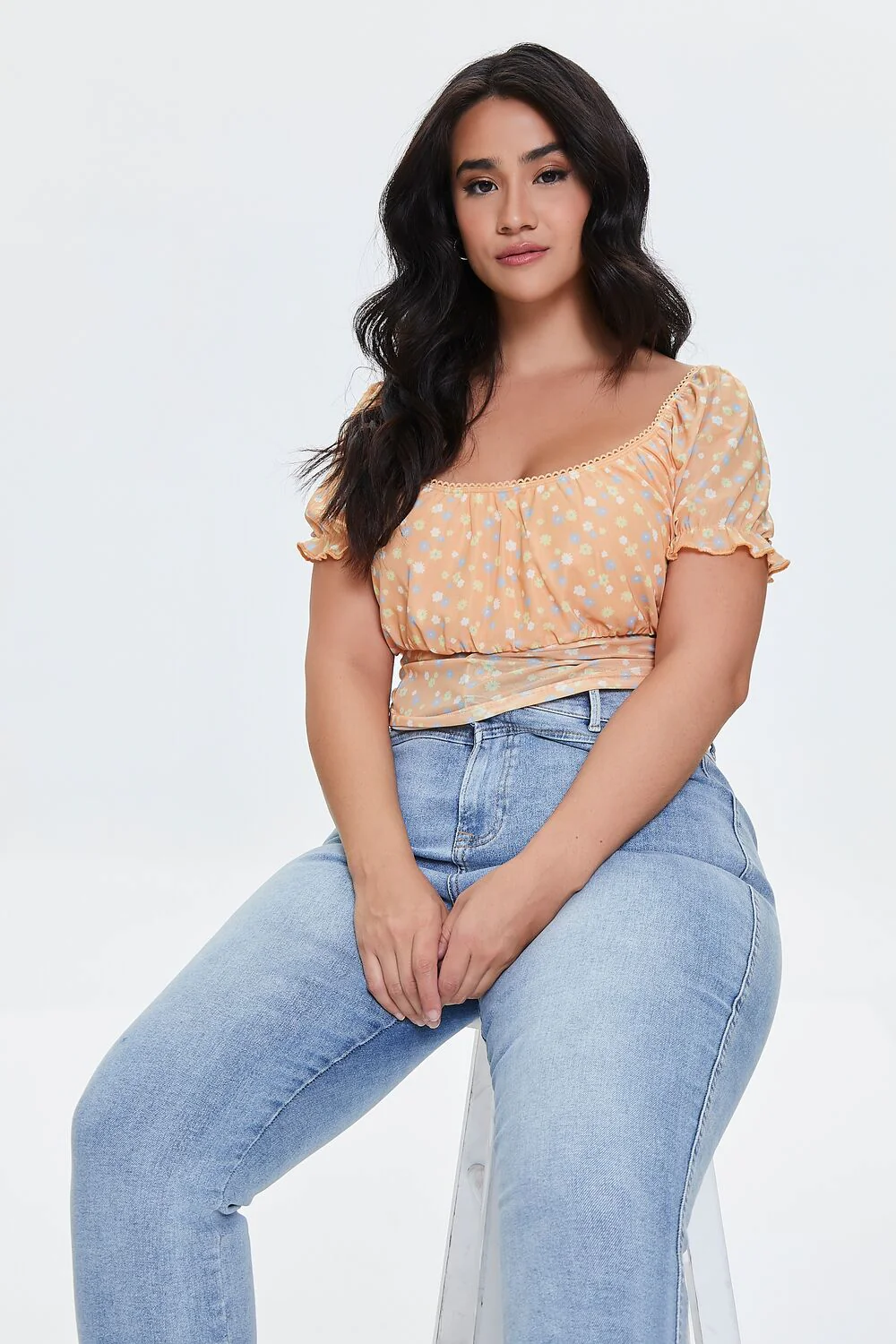 Plus Size Floral Print Crop Top