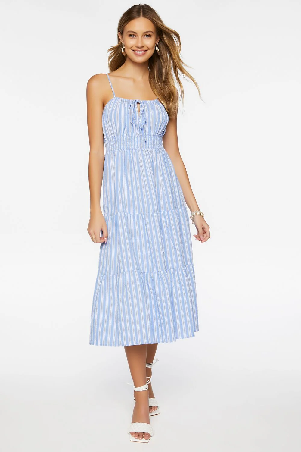 Tiered Striped Midi Dress