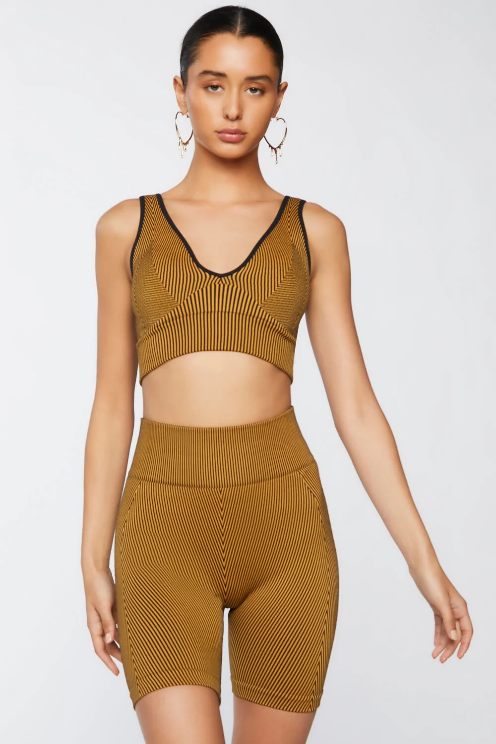 Pinstriped Crop Top & Biker Shorts Set