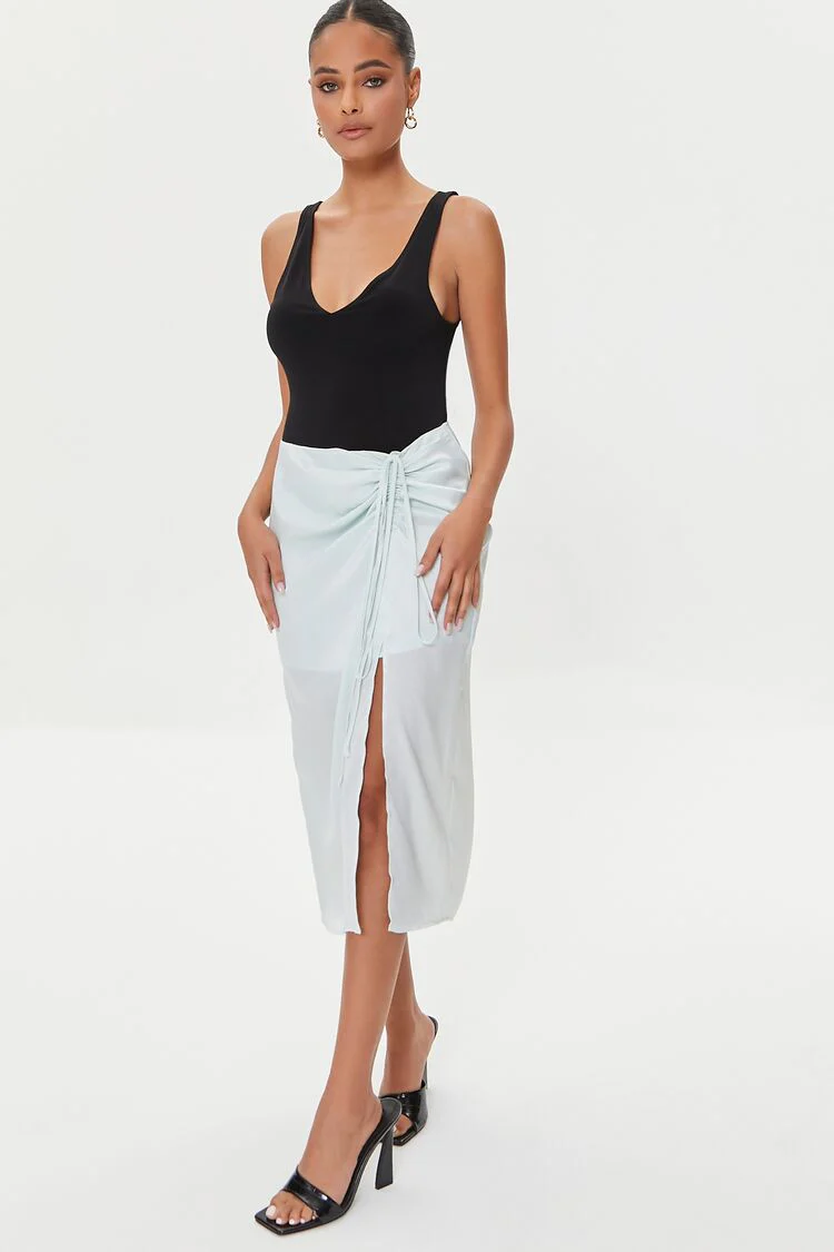 Satin Ruched Drawstring Skirt