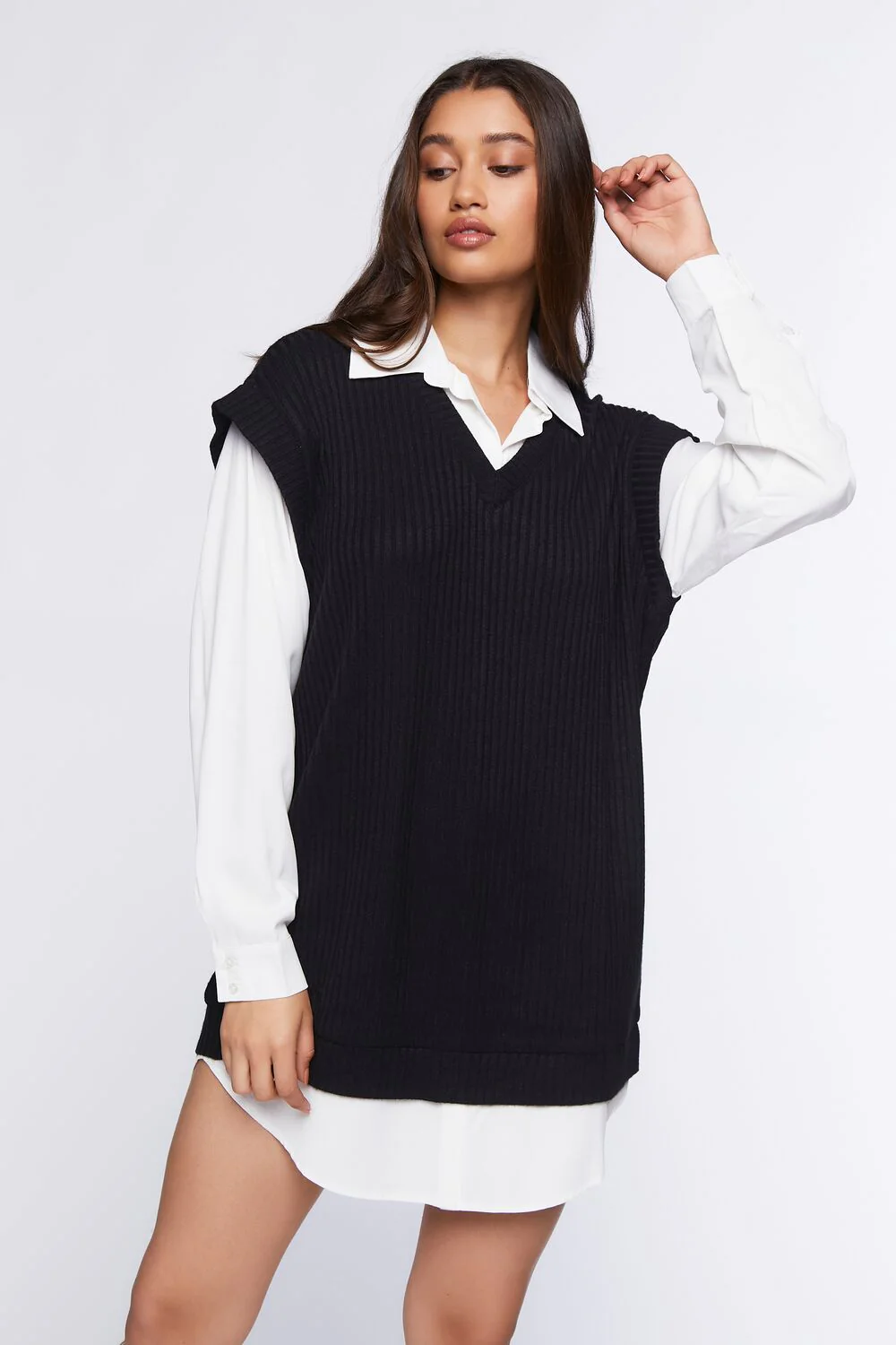 Sweater Vest & Shirt Combo Dress