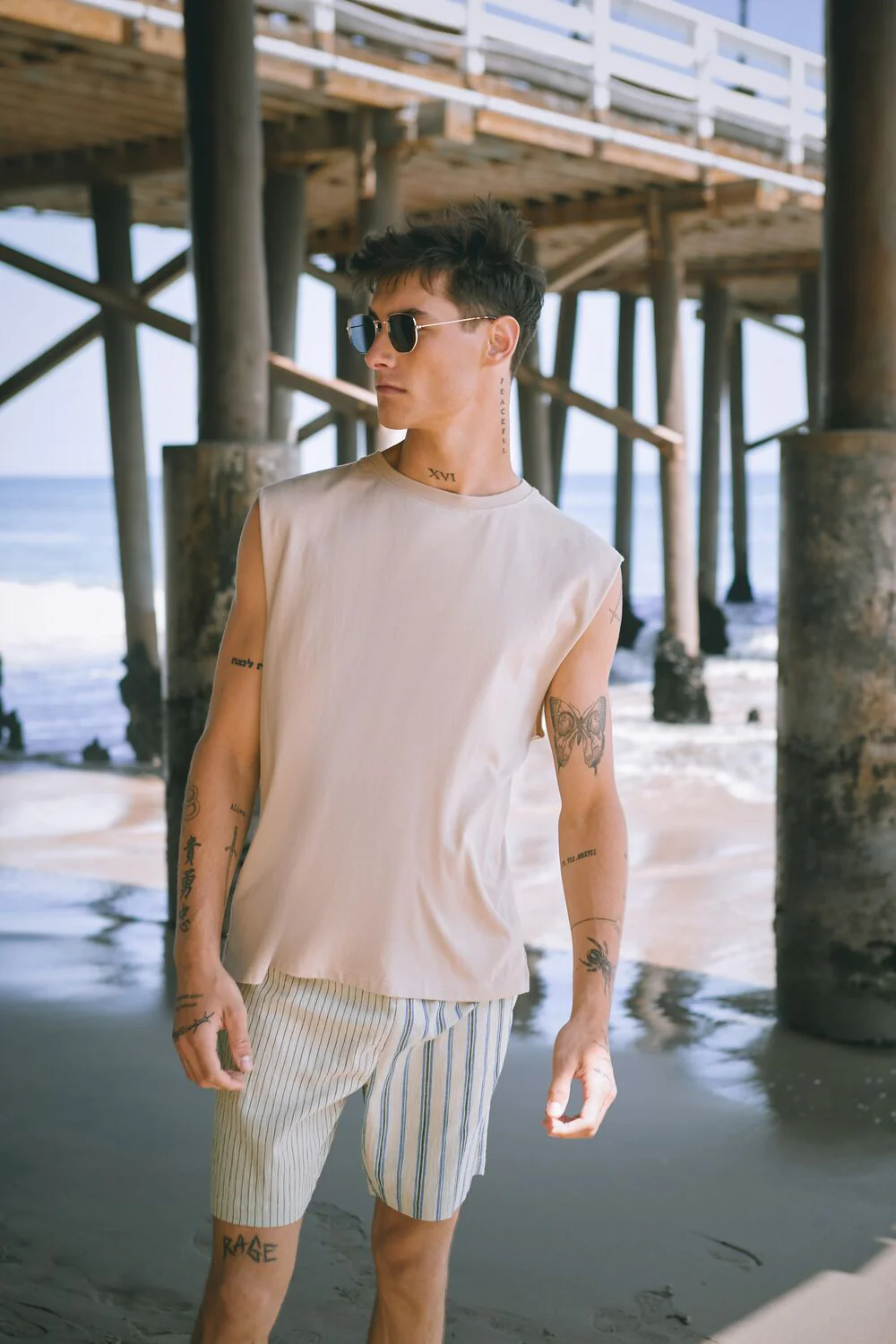 Reworked Striped Drawstring Shorts