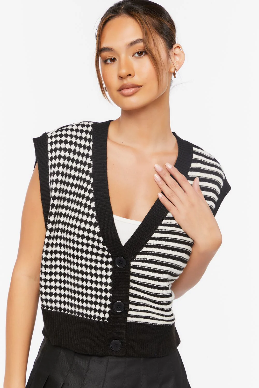 Mixed Print Sweater Vest