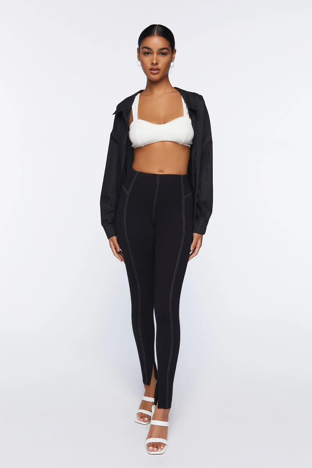Topstitched Split-Hem Leggings
