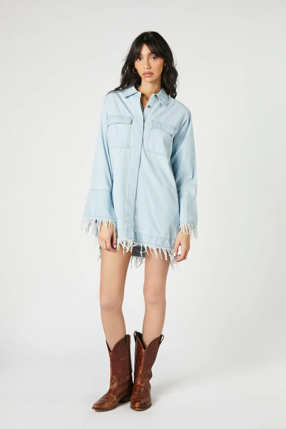 Trumpet-Sleeve Denim Mini Dress