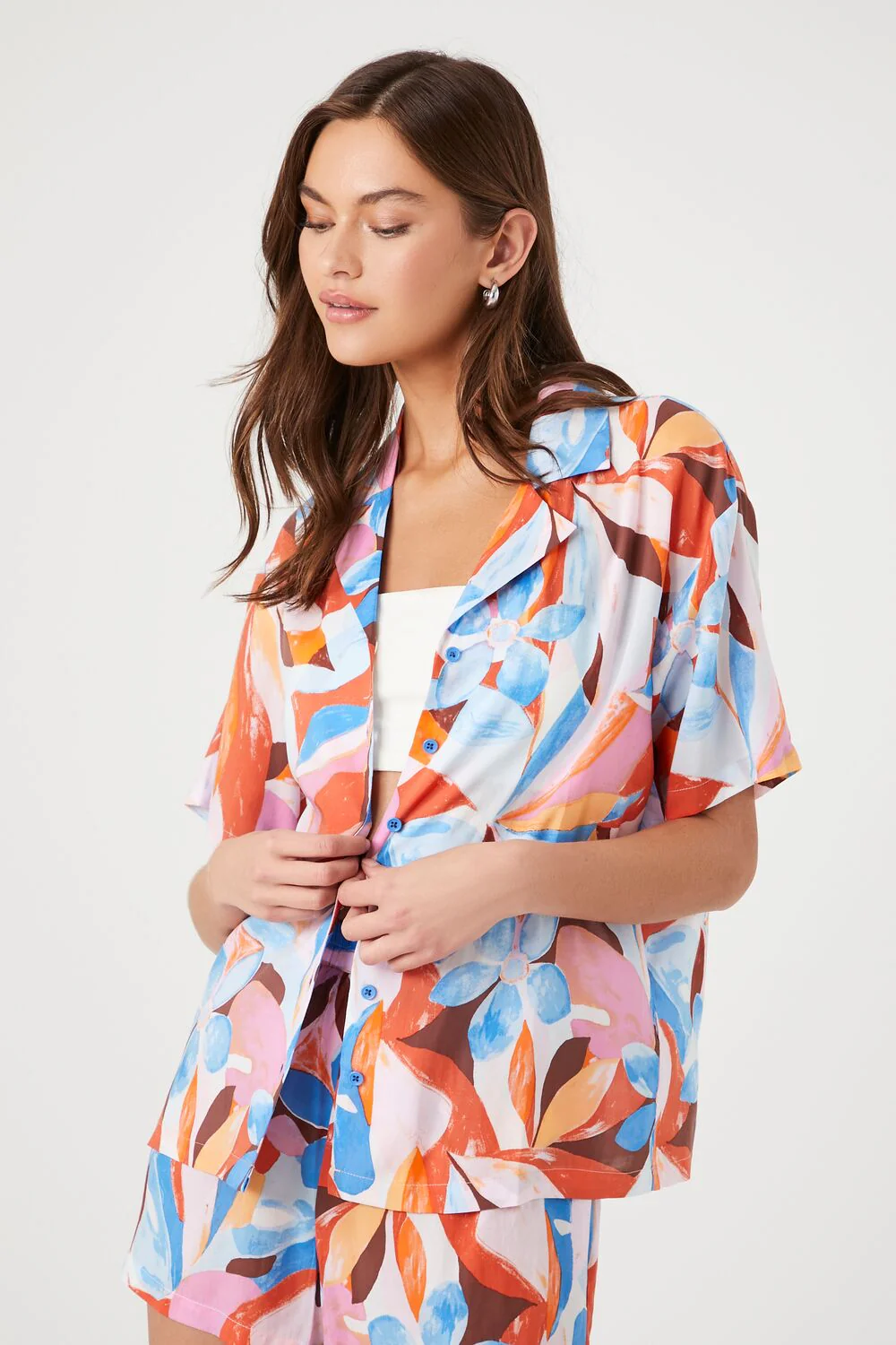 Oversized Abstract Floral Print Shirt
