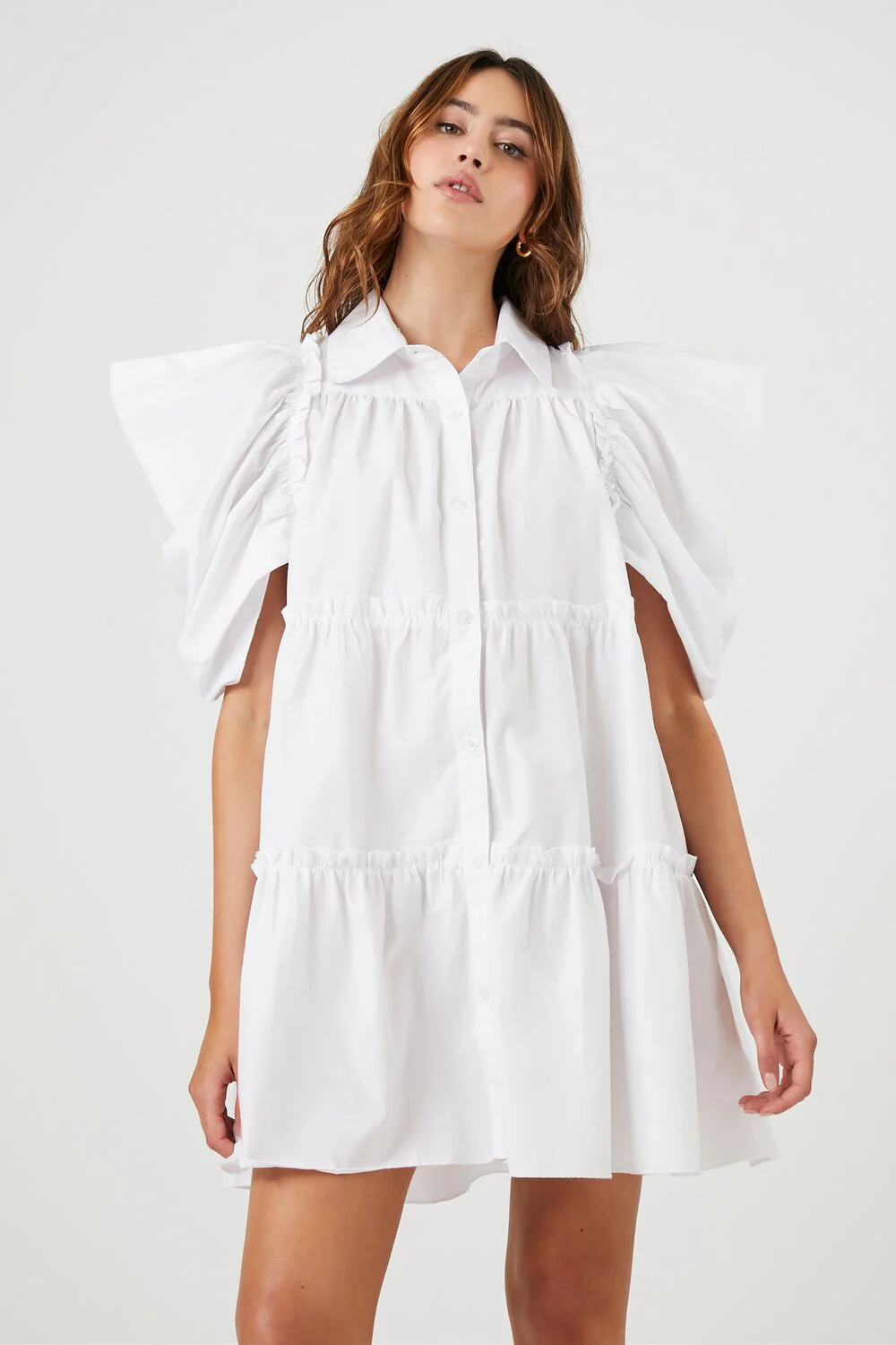 Tiered Puff-Sleeve Shift Dress