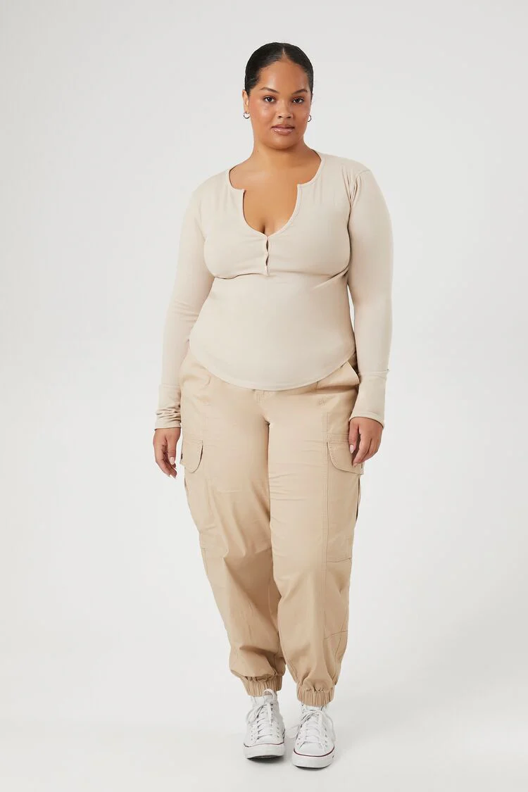 Plus Size Twill Cargo Joggers