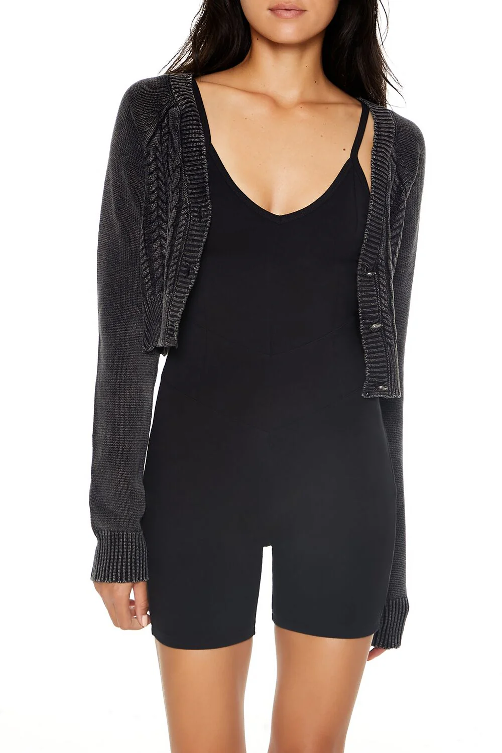 Cropped Mineral Wash Cardigan Sweater