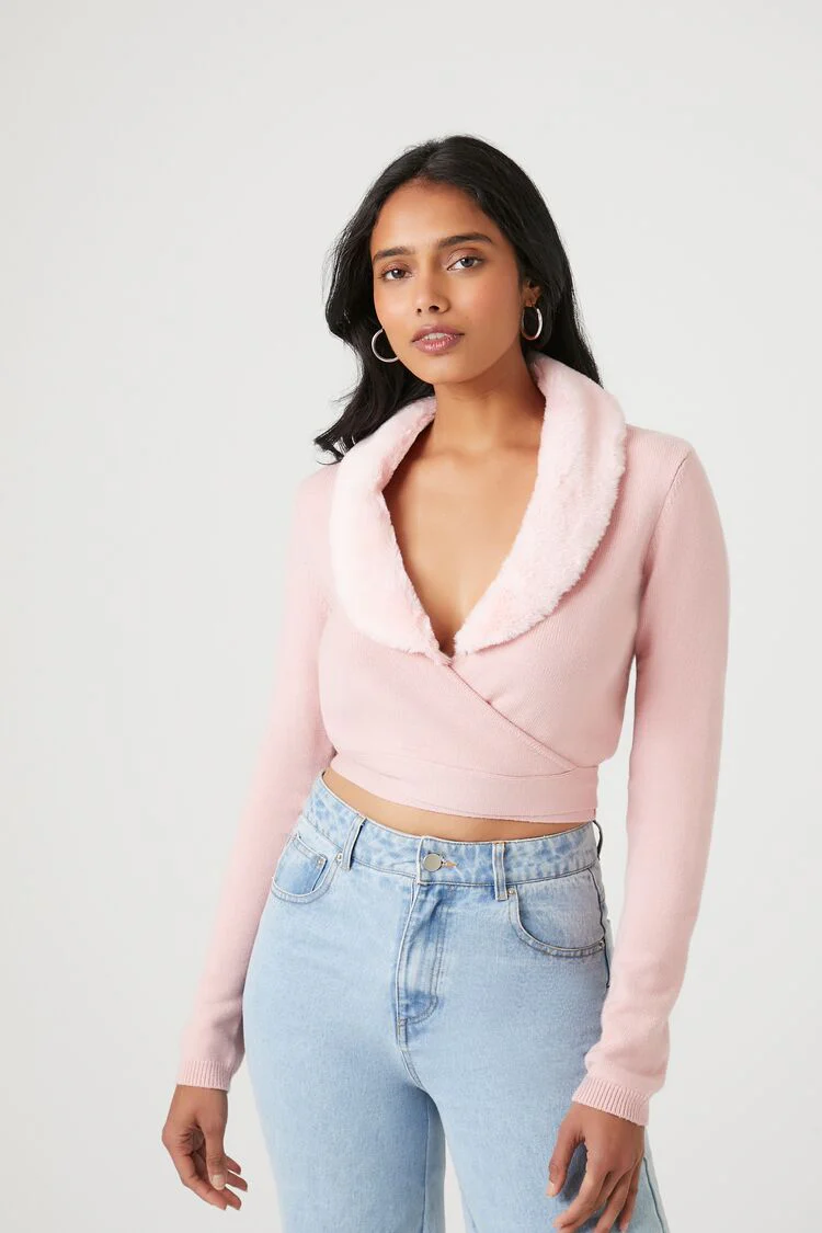 Sweater-Knit Wrap Crop Top