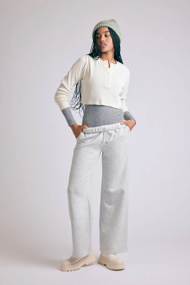 Cotton Ribbed Cropped Henley Top