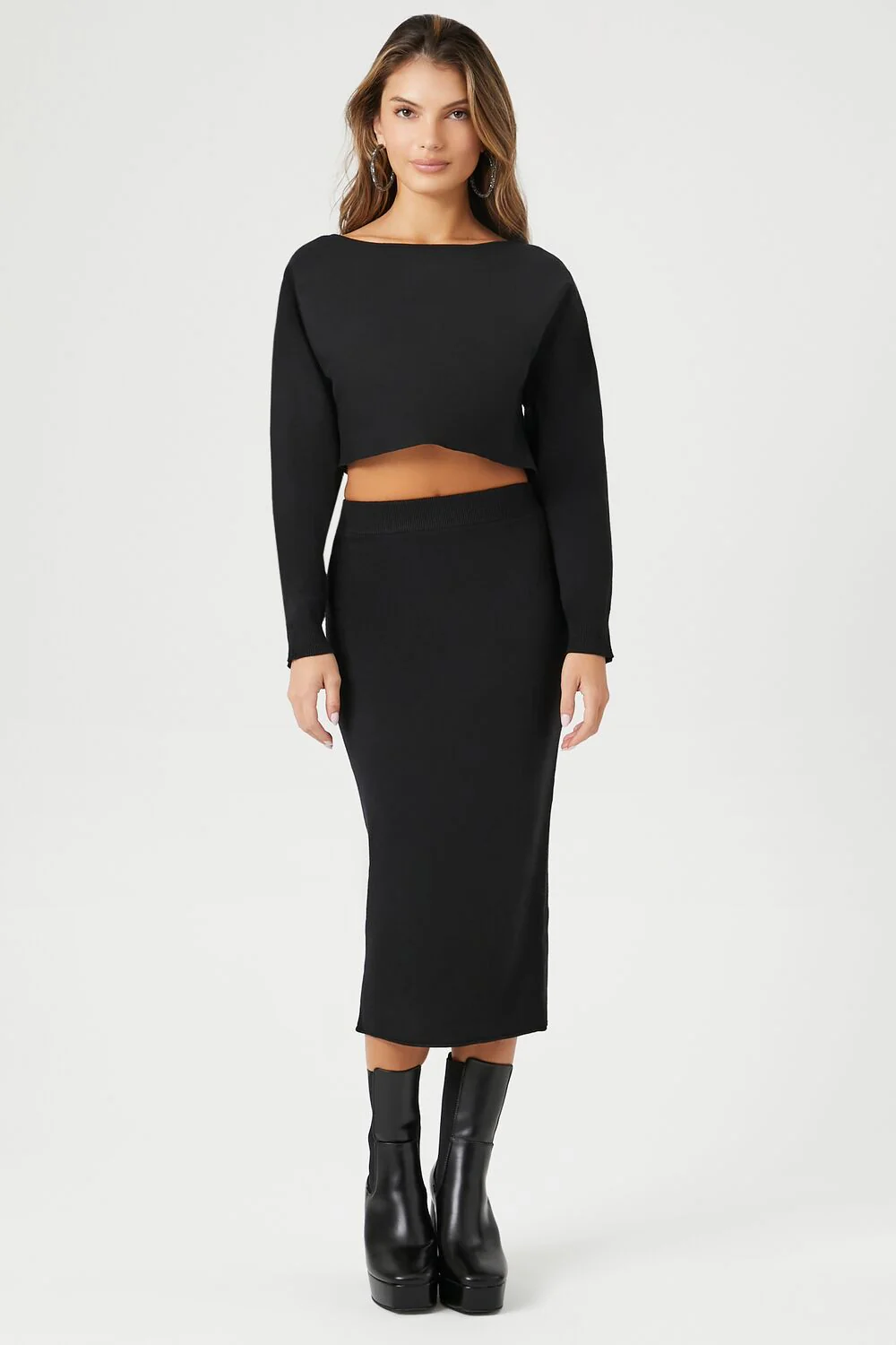 Sweater-Knit Crop Top & Skirt Set