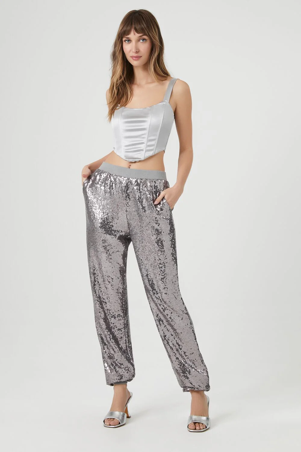 Sequin Mid-Rise Ankle Joggers