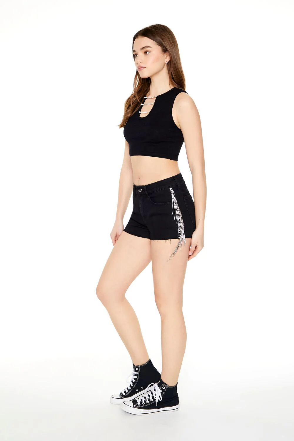 Rhinestone Fringe Denim Shorts - Image 2
