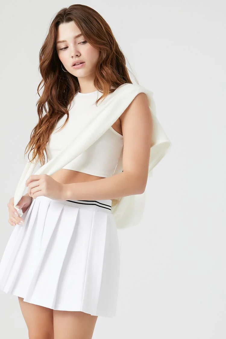 Pleated Stripe Mini Skirt