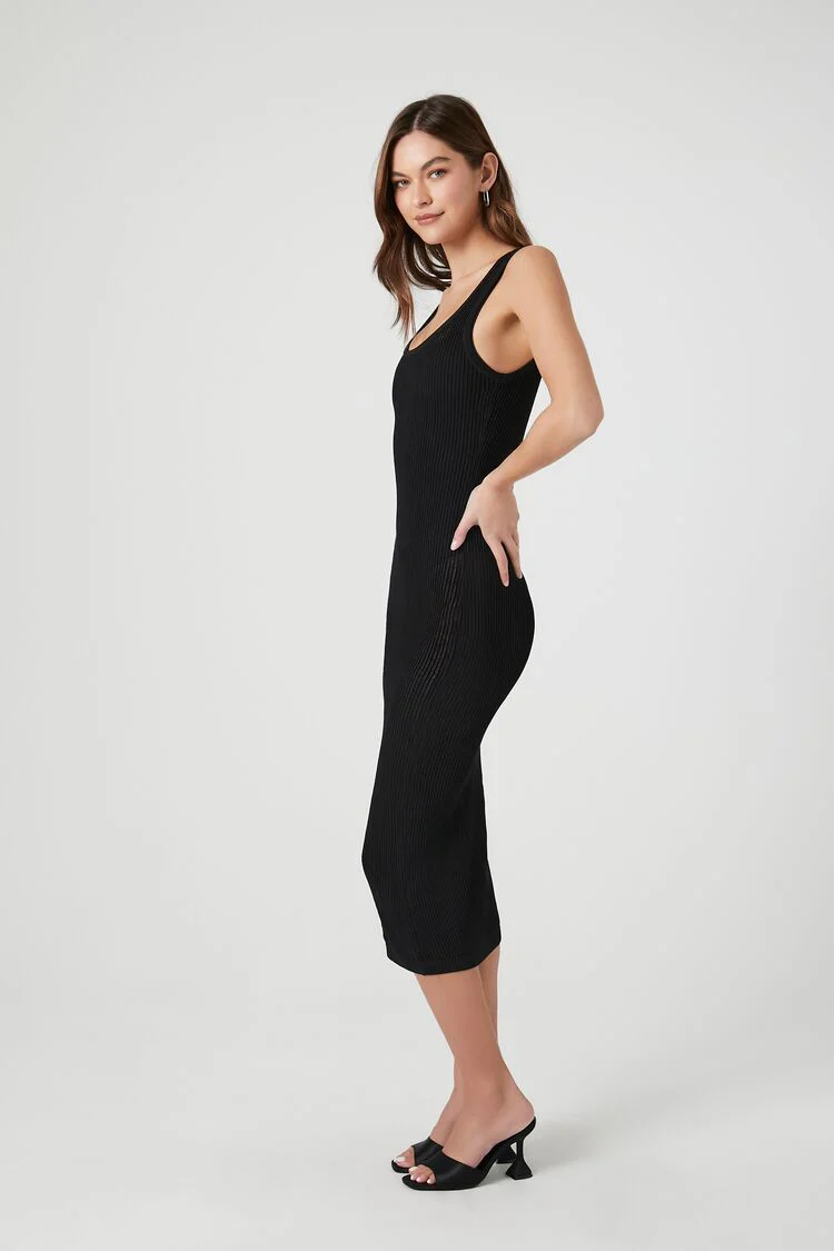 Sheer Bodycon Midi Sweater Dress - Image 2