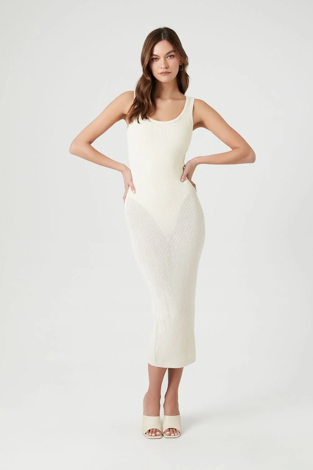 Sheer Bodycon Midi Sweater Dress - Image 7