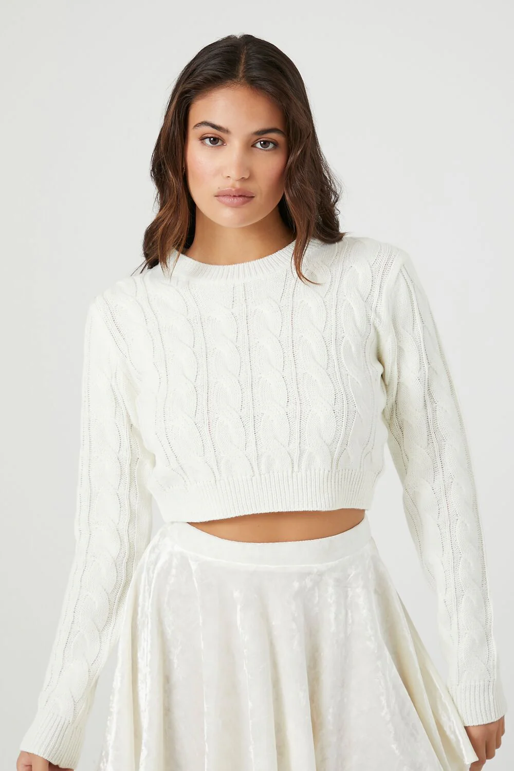 Cropped Cable Knit Sweater