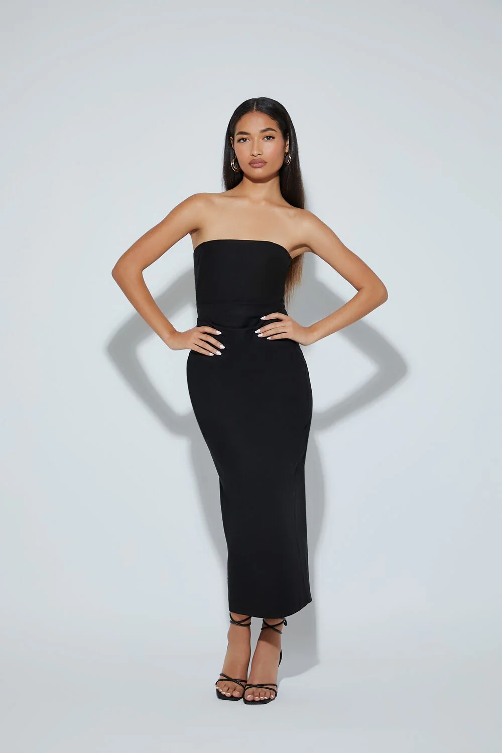 Strapless Slit Midi Dress