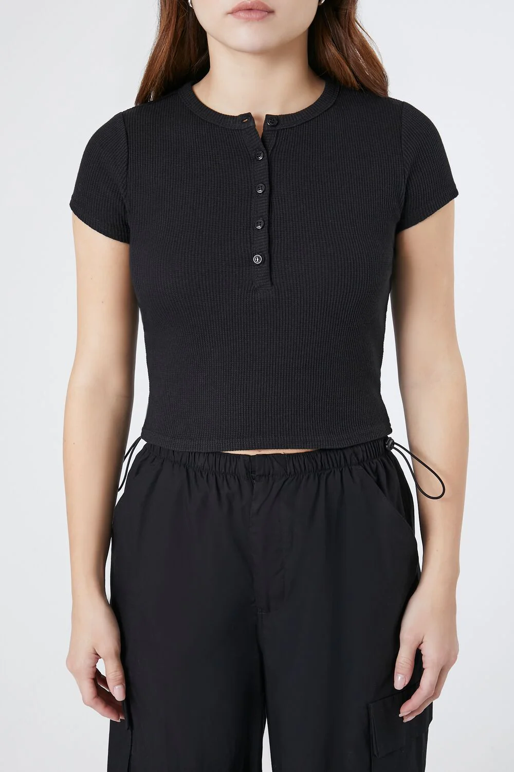 Ribbed Henley Crop Top