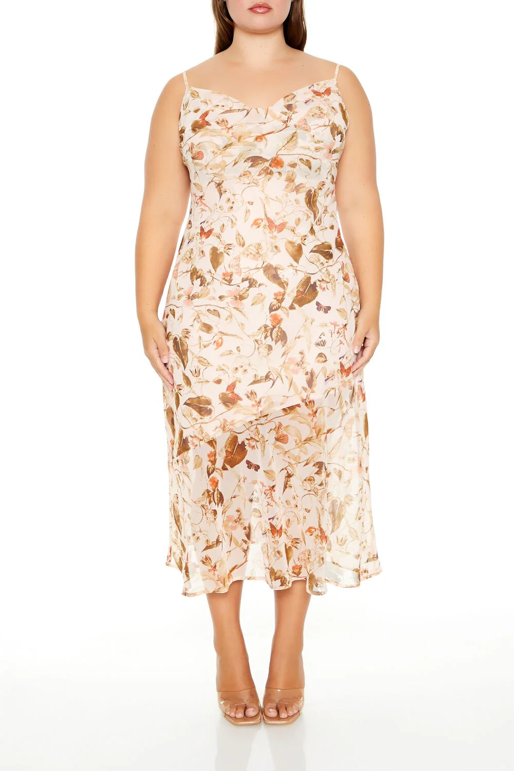Plus Size Chiffon Floral Print Midi Dress