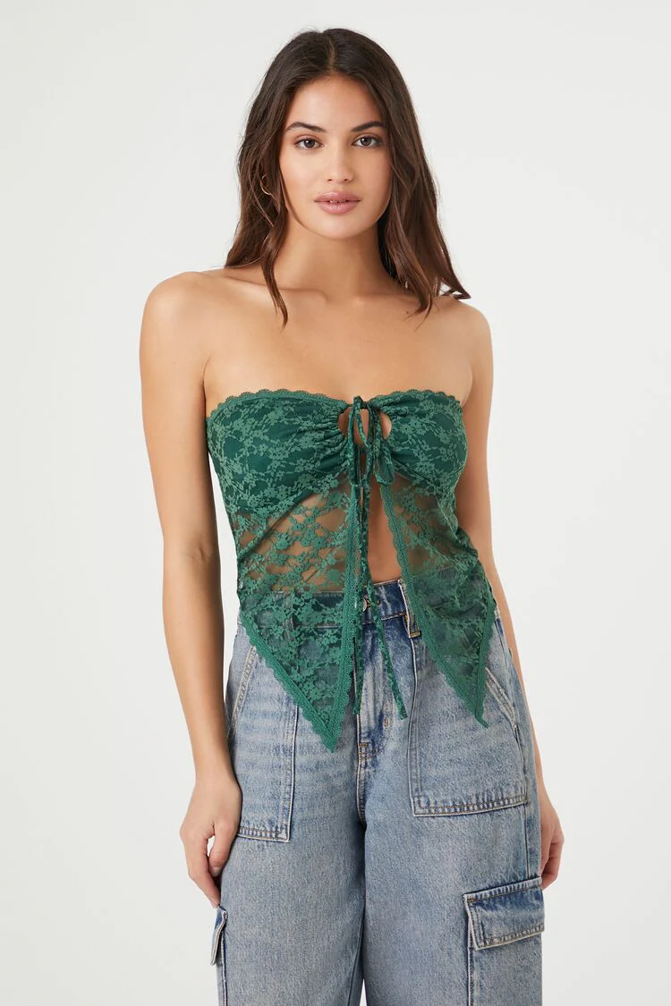 Lace Strapless Split-Hem Top