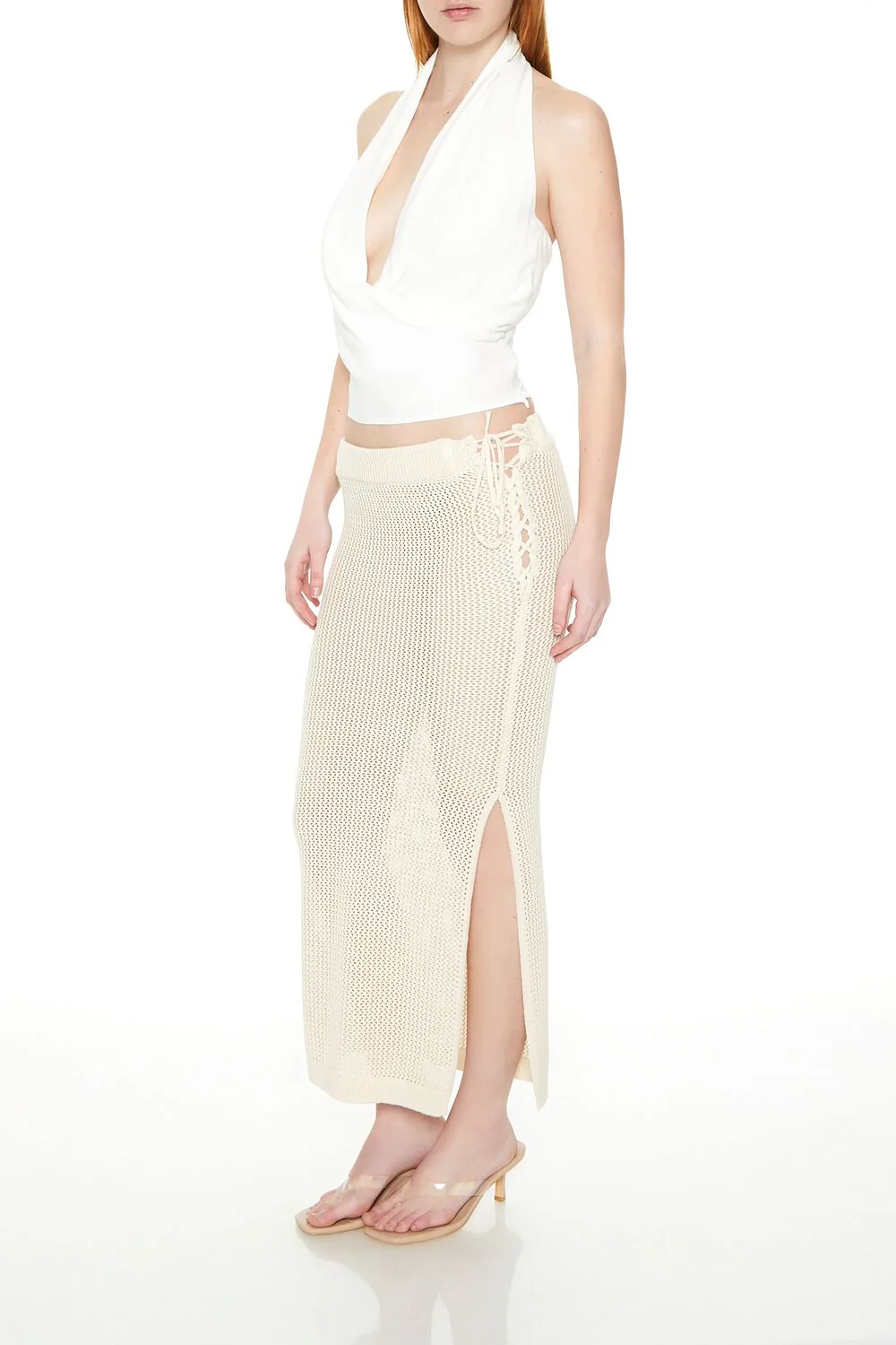 Crochet Lace-Up Maxi Skirt