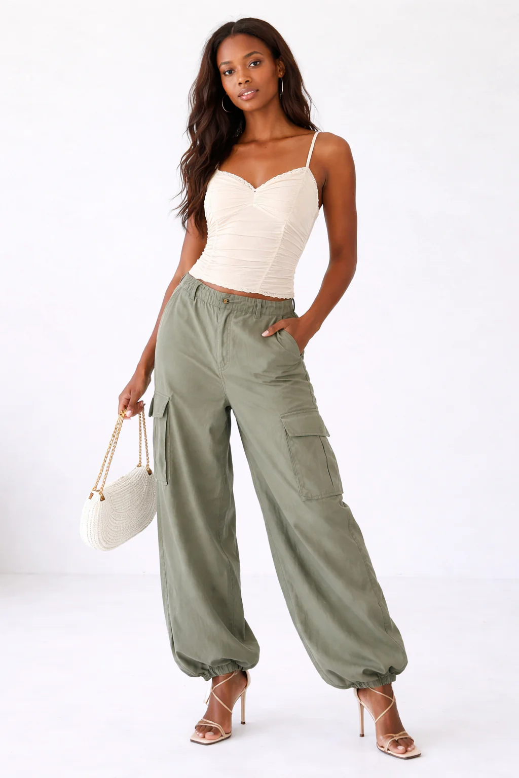 Lace-Trim Ruched Mesh Cami - Image 2