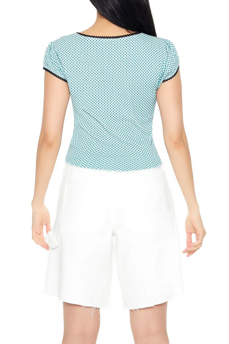 Cropped Gingham Bow Tee - Image 3