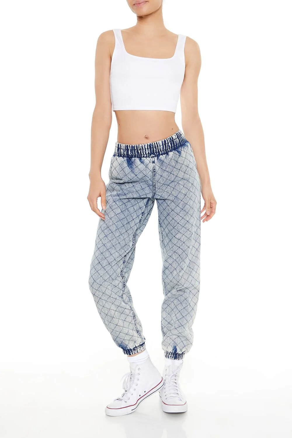 Quilted Mid-Rise Denim Joggers