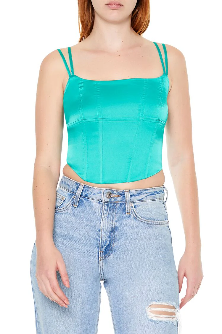 Satin Lace-Up Cropped Cami