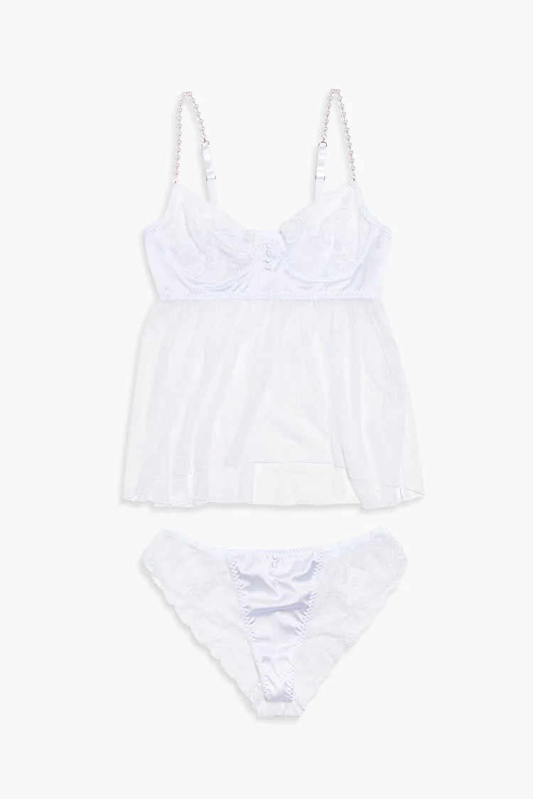 Plus Size Mesh Lingerie Cami & Panty Set