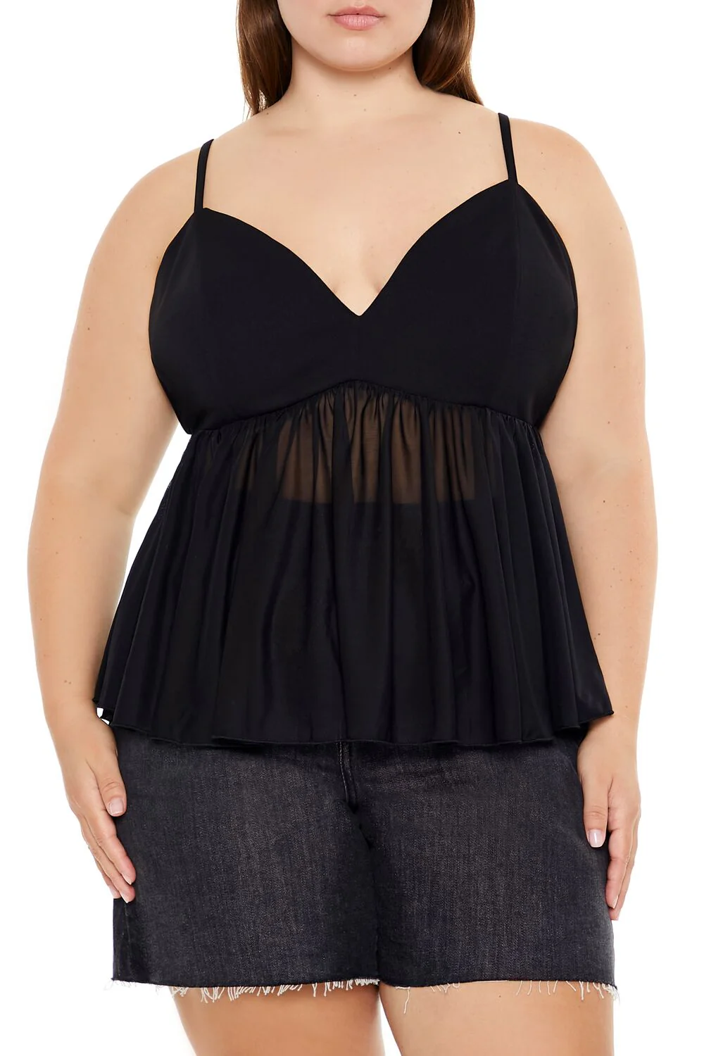 Plus Size Sheer Mesh Flounce Cami