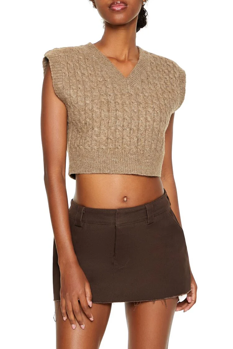 Cropped Cable Knit Sweater Vest