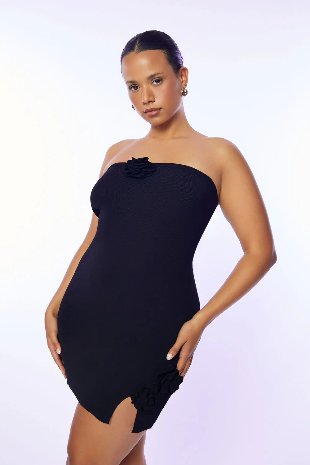 Plus Size Rosette Tube Mini Sweater Dress