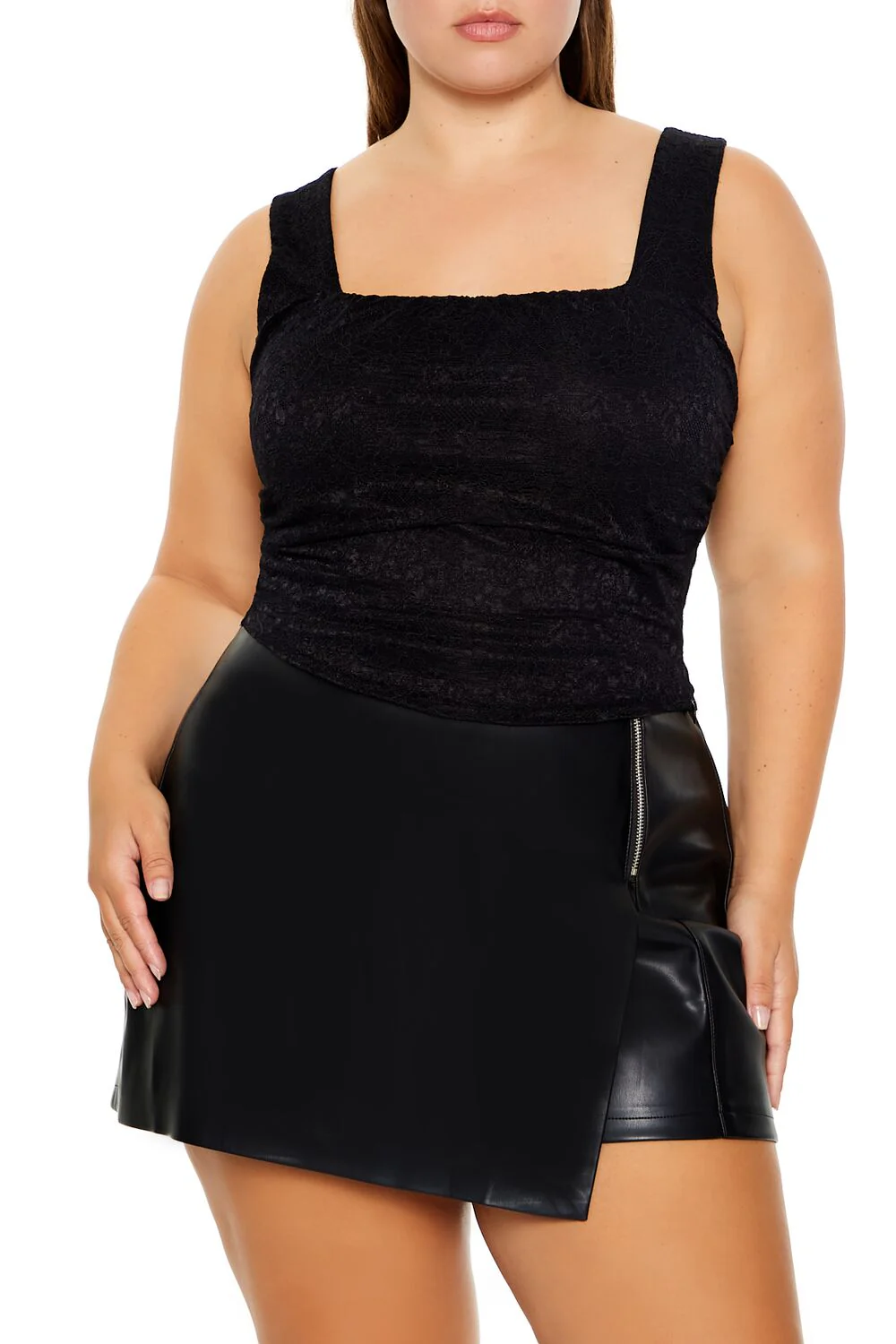 Plus Size Lace-Up Lace Top