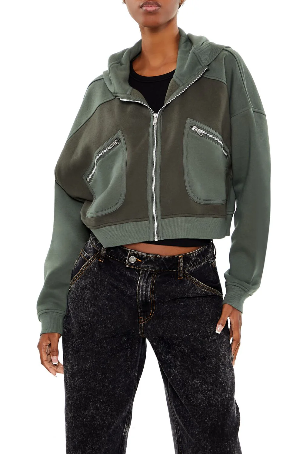 Fleece Colorblock Zip-Up Hoodie