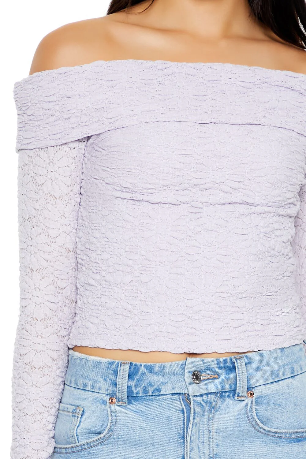 Foldover Off-the-Shoulder Lace Top - Image 3