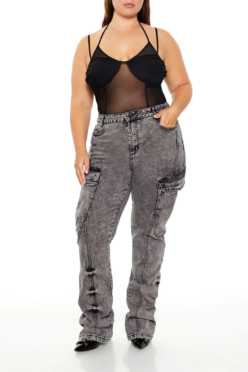 Plus Size Mesh Halter Bodysuit